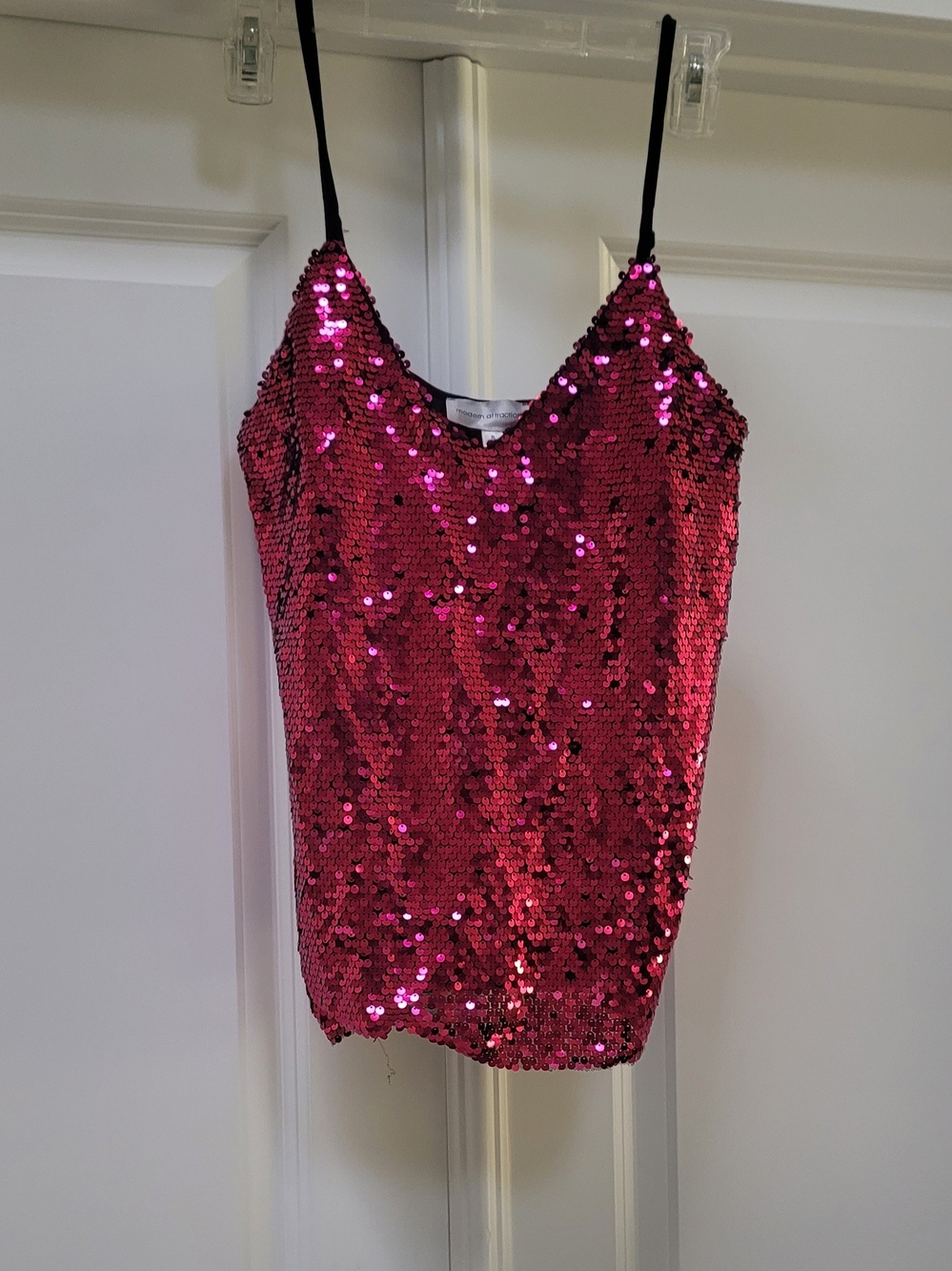 Hot Pink Sequin Cami with Black Straps